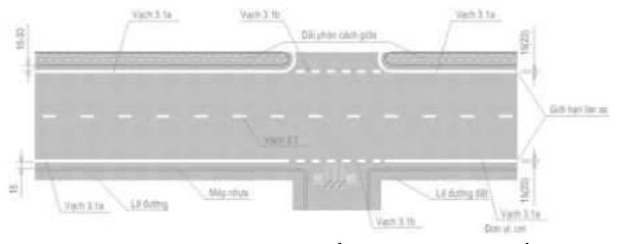 Hình G.13a - Minh họa sử dụng vạch 3.1 để xác định mép ngoài phần xe chạy