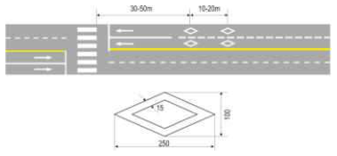 Hình G.55 - Vạch chỉ dẫn sắp đến chỗ có bố trí vạch đi bộ qua đường